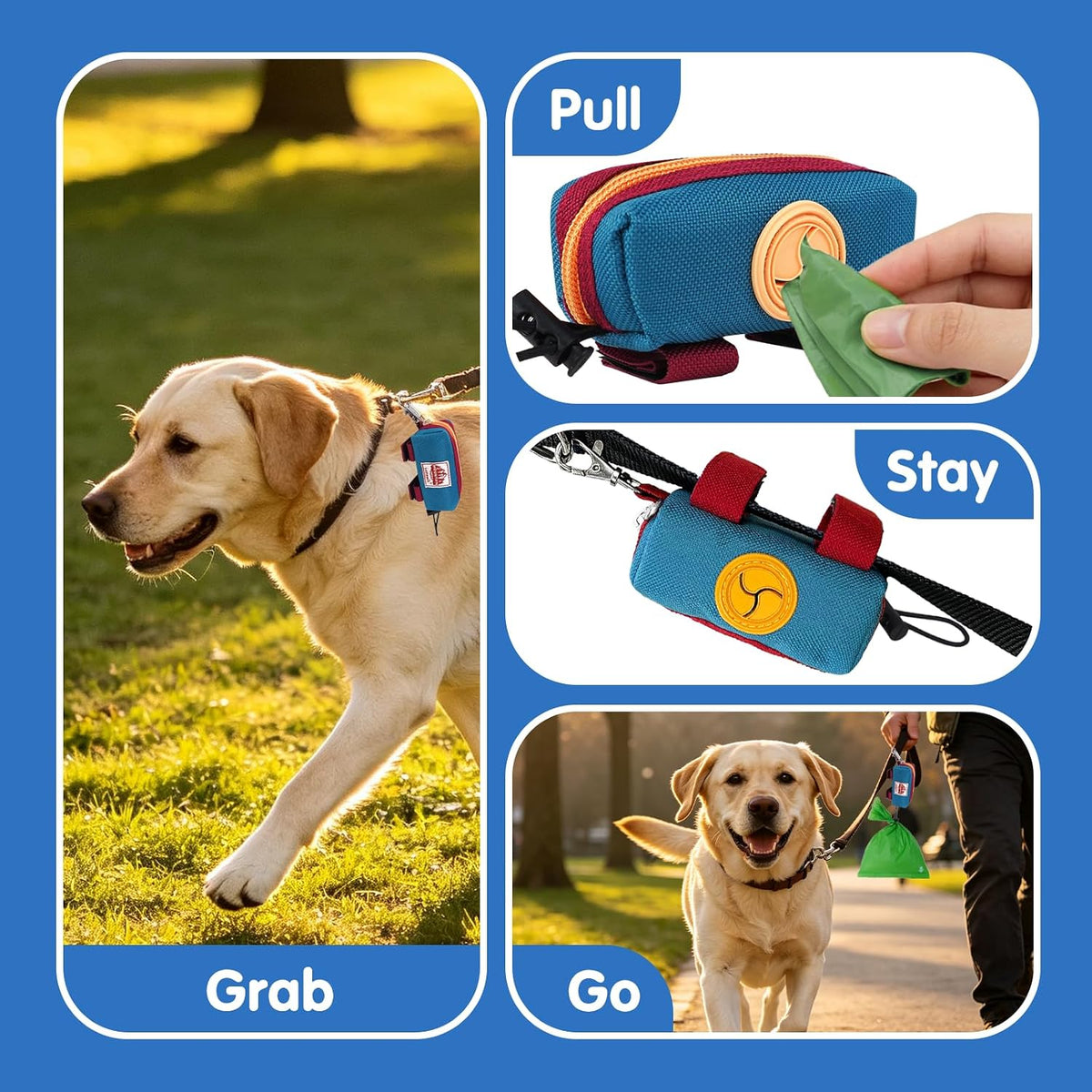 Dog Poop Bag Holder for Leash, Large-Capacity Canvas Pouch - Blue - image 3