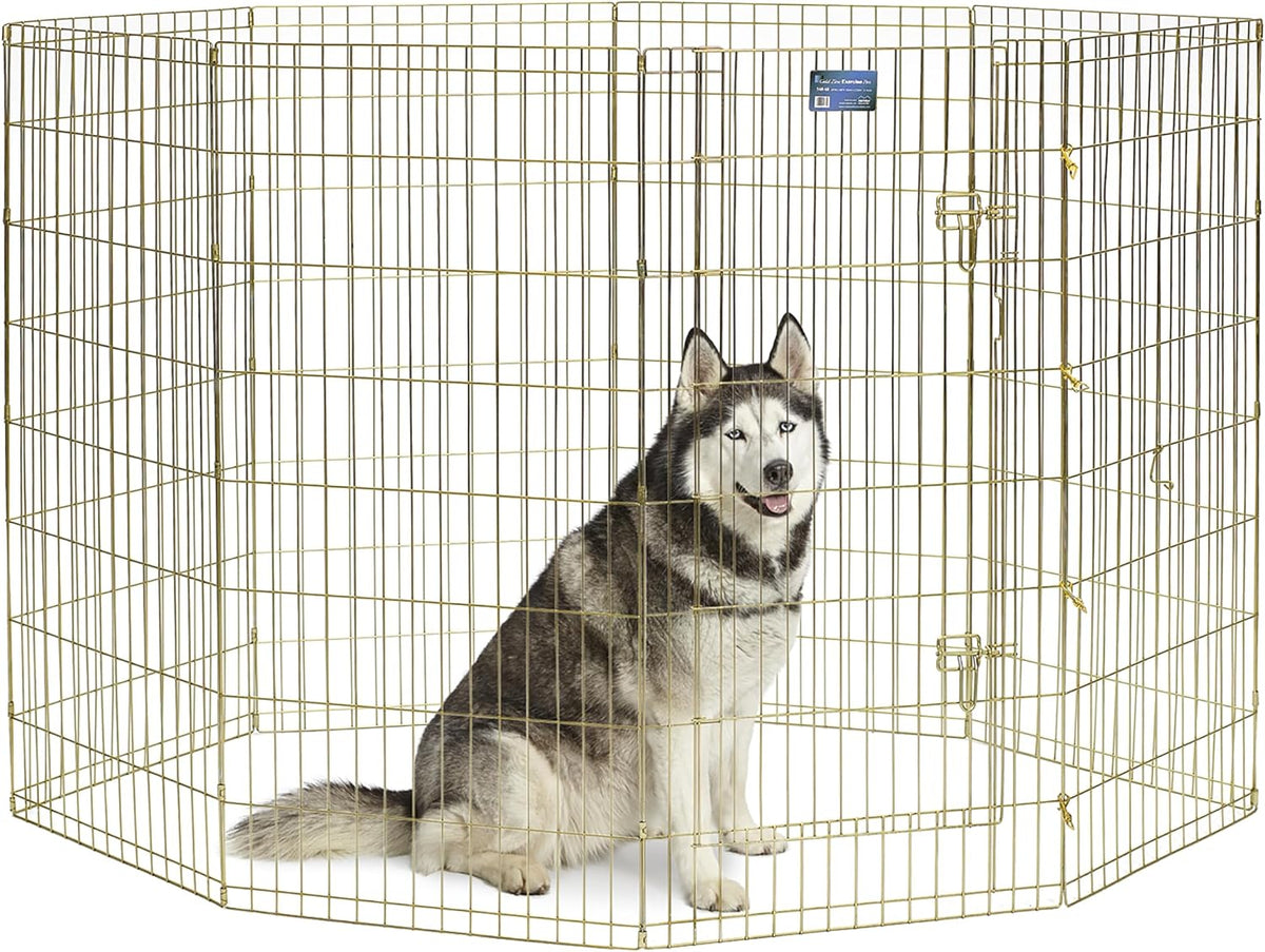 MidWest 30-Inch Exercise Pen, Single Door, 16 Sq Ft Play Area – Essentials for Dogs - Gold Zinc w/ Door / 48" H