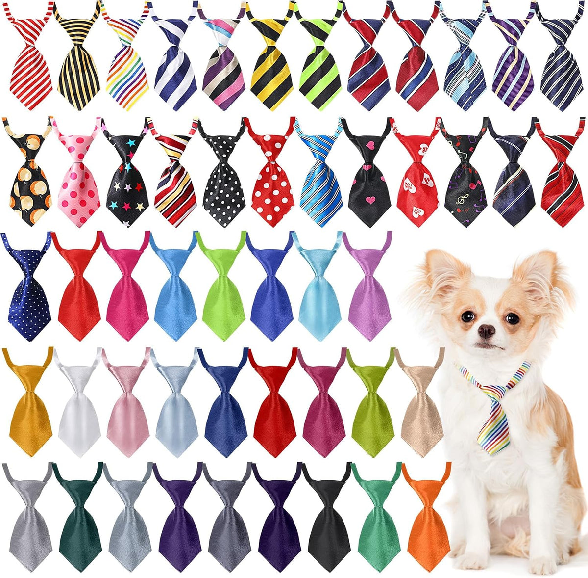 Sadnyy 50 Pcs Dog Ties Adjustable Neck Ties for Dog - Elegant and Solid Color