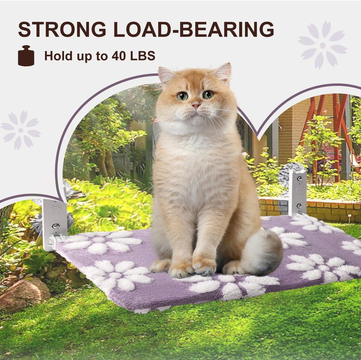 Cute Cat Window Perch, Foldable Cat Window Hammock, Purple – Essentials for Cats - Large (no mesh cover) / Purple Flower - image 4