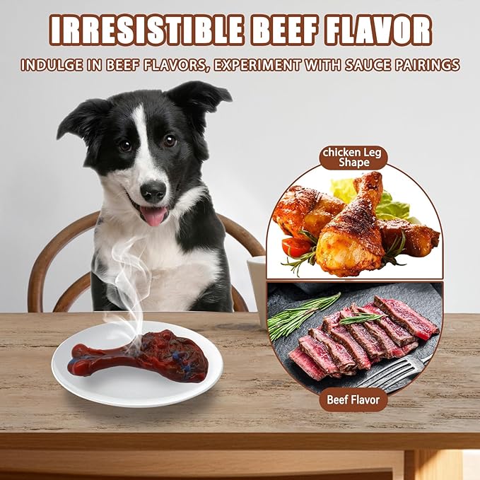 Dog Chew Toys for Aggressive Chewers, Indestructible Dog Toy for for Medium/Large Breed, Tough Nylon Teething Bone Toy to Keep Them Busy,Bacon and Real Beef Flavor (Beef Flavor, 1 Pack)