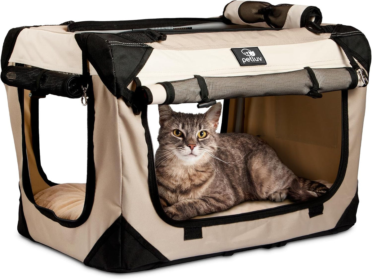 Cat & Dog Pet Carrier, Fits 2 Cats or Medium Dog Comfortably - Tan / Medium
