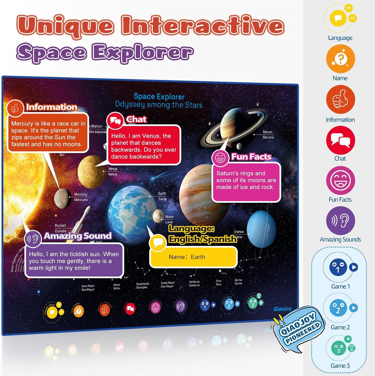 Qiaojoy bilingual talking USA map and solar system poster set with audio pen - view 16