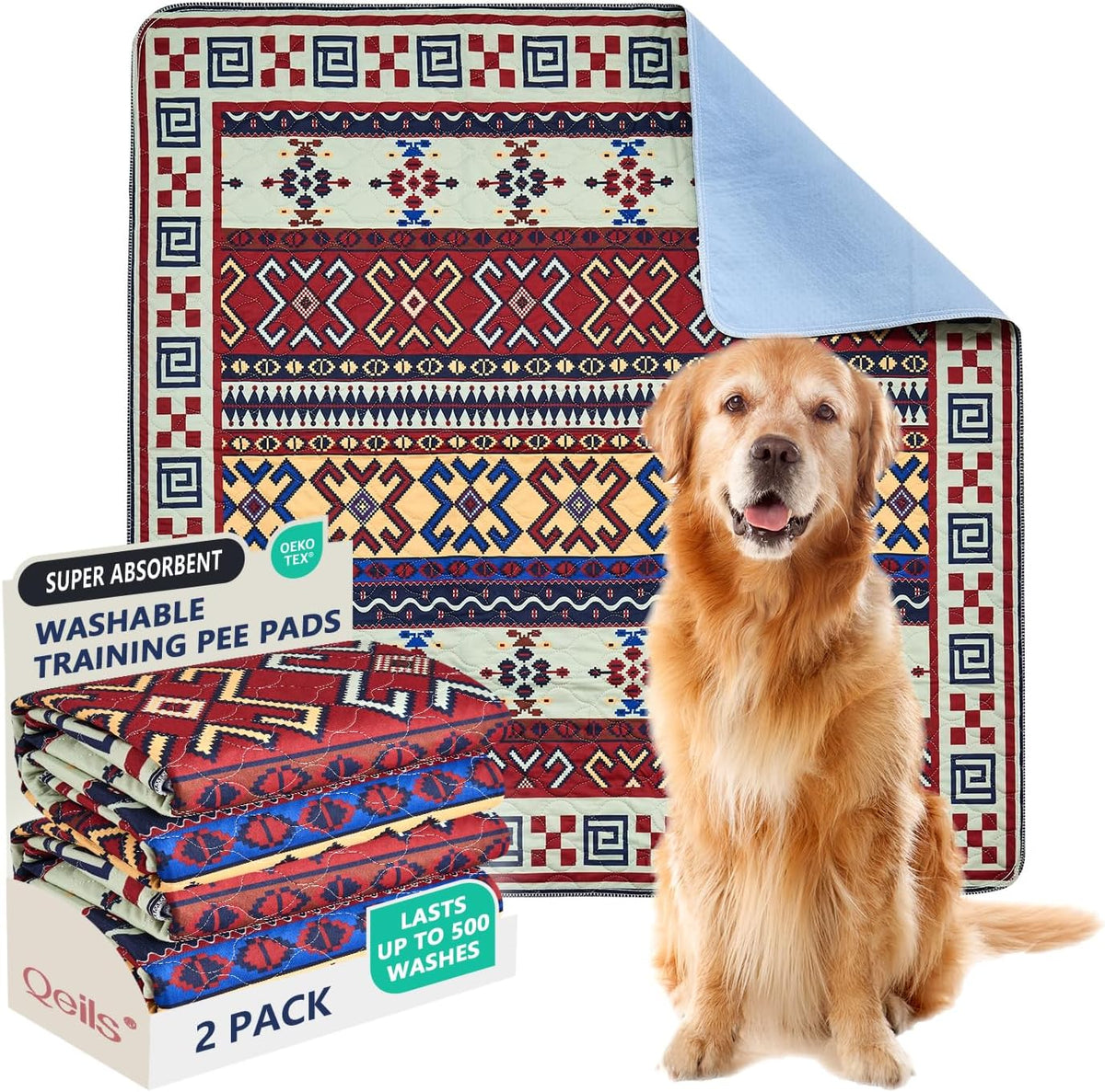 Washable Pee Pads, Super Absorbent Puppy Pads - Red Medallion / 48"*48"(Pack of 2)