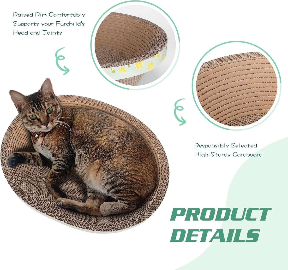 3 Pack Oval Cardboard Cat Scratcher & Lounger Bed - Single - Large - image 2
