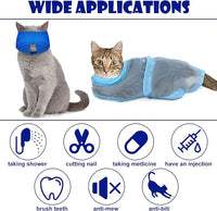 Patelai 5 Pcs Cat Bathing Bag Set Cat Grooming Bag Adjustable Pet Shower Net Muzzles Nail Clipper Tick Remover Tool Massage Brush(Blue)