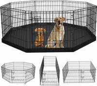 Foldable Metal Dog Exercise Pen/Pet Puppy Playpen Kennels Yard Fence - Black / 30''H / Playpen+Bottom Pad