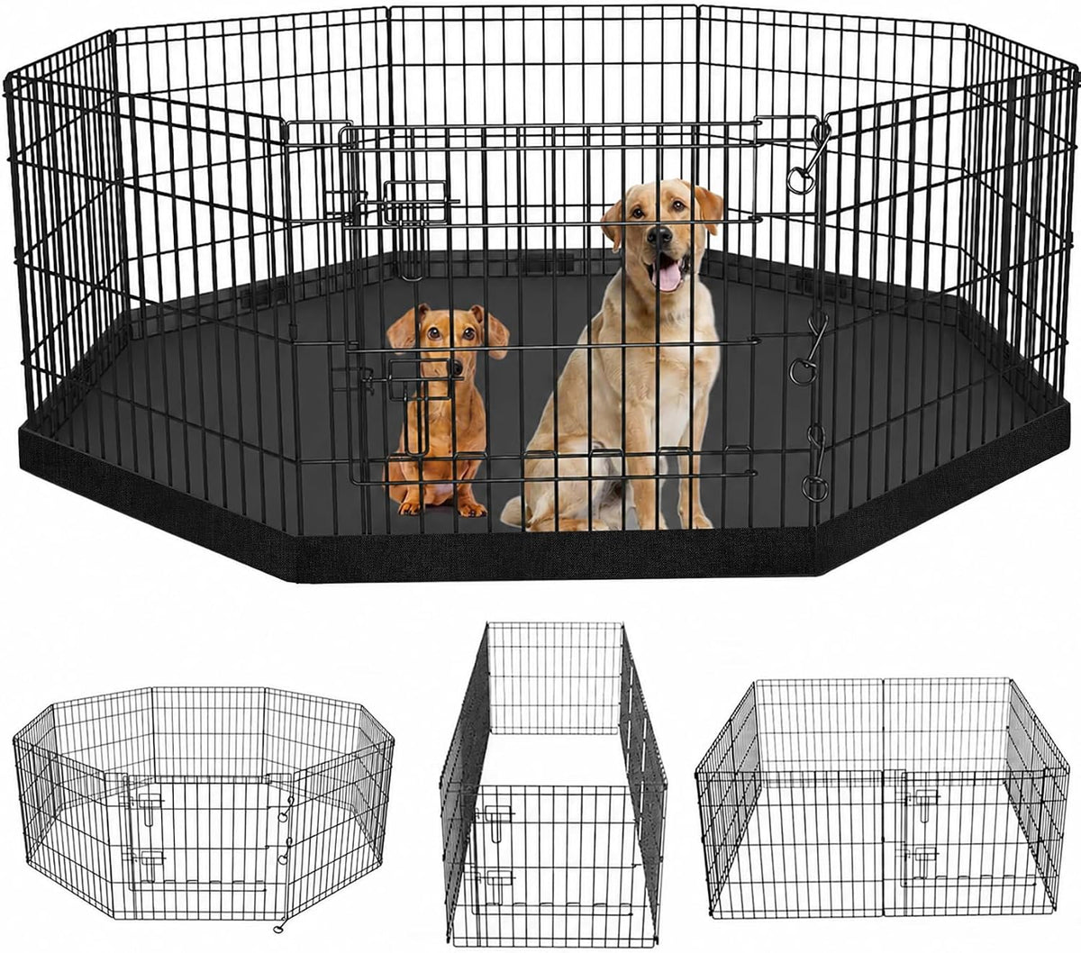 Foldable Metal Dog Exercise Pen/Pet Puppy Playpen Kennels Yard Fence - Black / 30''H / Playpen+Bottom Pad