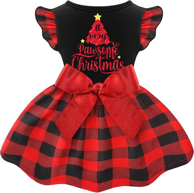 Dog Halloween Outfit Adorable Ruffle Dog Halloween Dress with Elegant - a Very Pawsome Christmas / M (Back: 13.9",Chest: 16"-18")