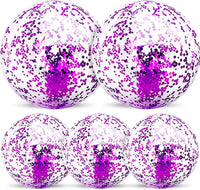 TURNMEON 5 Pack Sequins Beach Balls 16 Inch 24 Inch Pool Party - Purple / 2 pcs 24inch+3 pcs 16inch