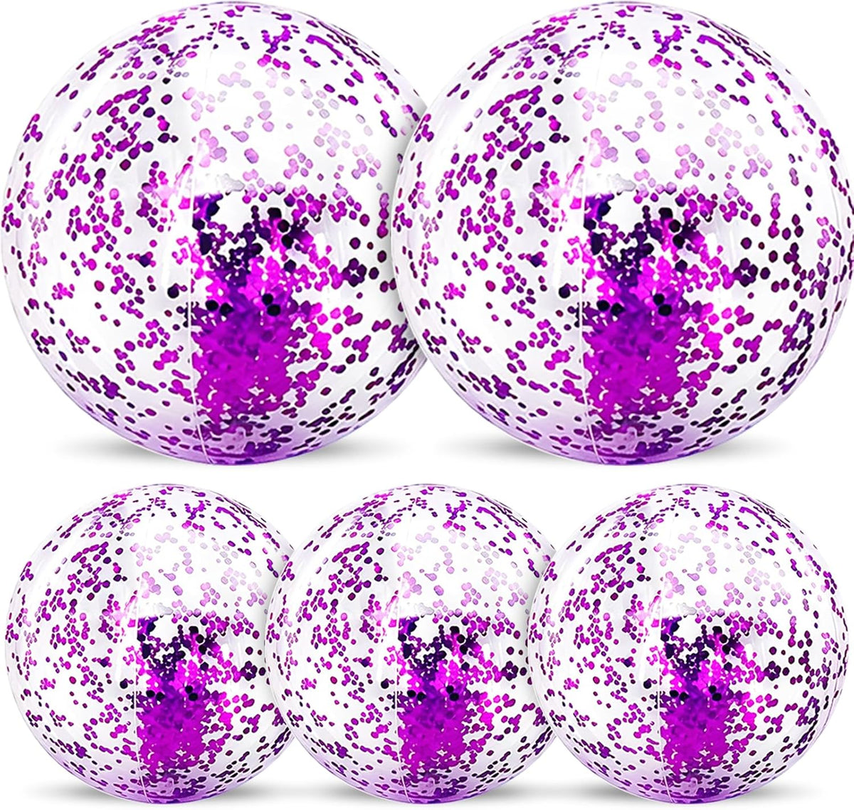 TURNMEON 5 Pack Sequins Beach Balls 16 Inch 24 Inch Pool Party - Purple / 2 pcs 24inch+3 pcs 16inch