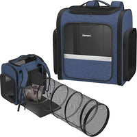 Pawtners Cat Carrier Backpacks Expandable Pet Backpack with Breathable Mesh, Pet Carrier Backpack for Cats Small Dogs Puppies Up to 18 Lbs, Dog Carrier Backpack for Travel Hiking Camping Outdoor Blue
