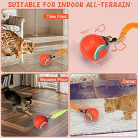 Interactive Cat Toy Ball - Automatic Interactive Cat Toys for Indoor Cats with 3 Tails, 2 Speeds - 2 Pack Blue+Orange - image 3