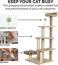 FurHaven 69.3" Tall Cat Scratching Post Tower for Indoor Cats - Cat Tower / Playstairs Playground (Cream) - image 4