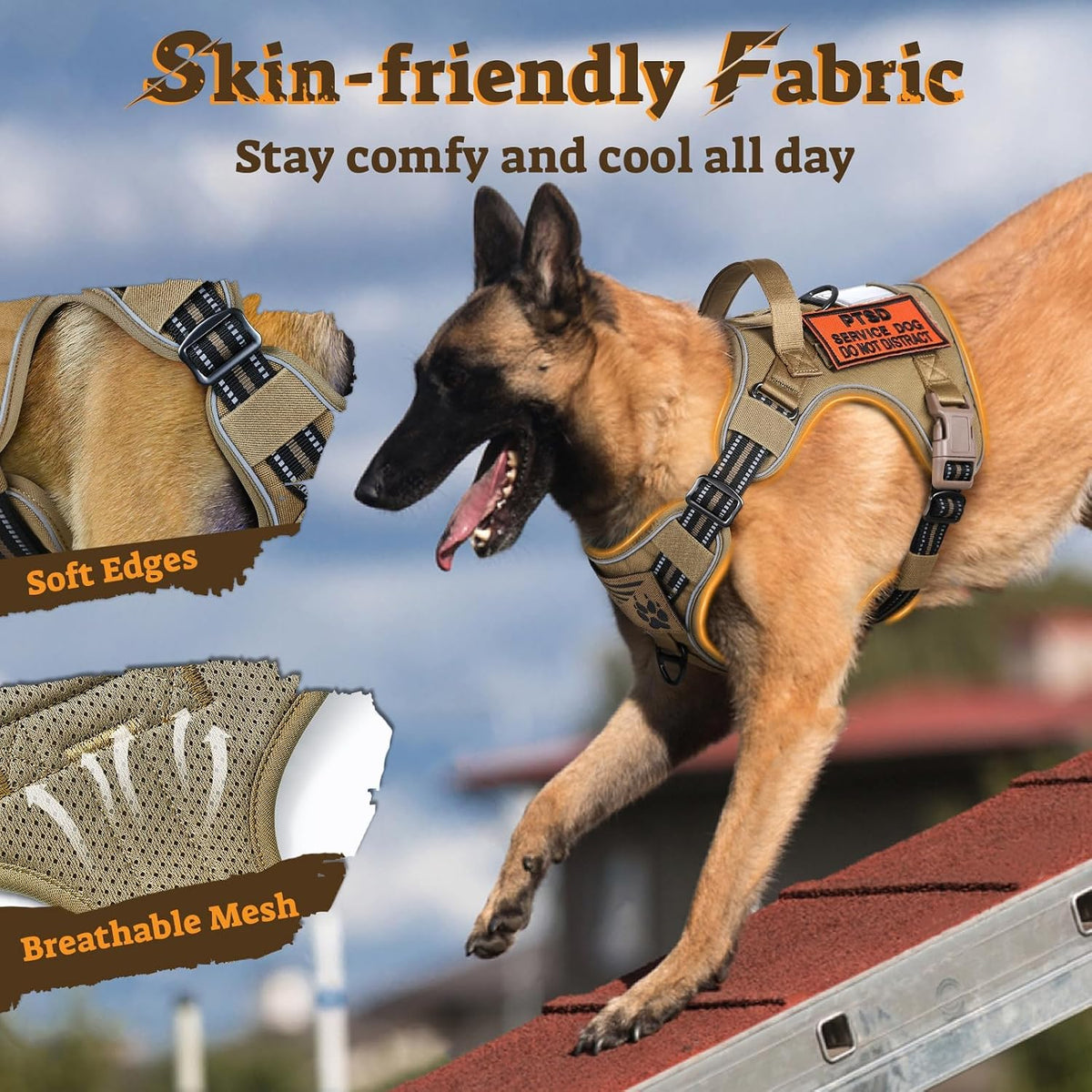 rabbitgoo Tactical Dog Harness for Large - Brown / L(Chest:22"-37",Neck:21.1"-30.3",Back:8.3") - image 4