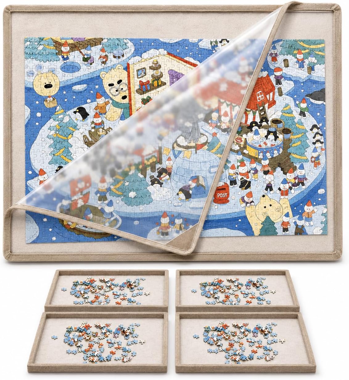 Yunihome puzzle board for 1000 pieces with 4 sorting trays and protective cover - view 5