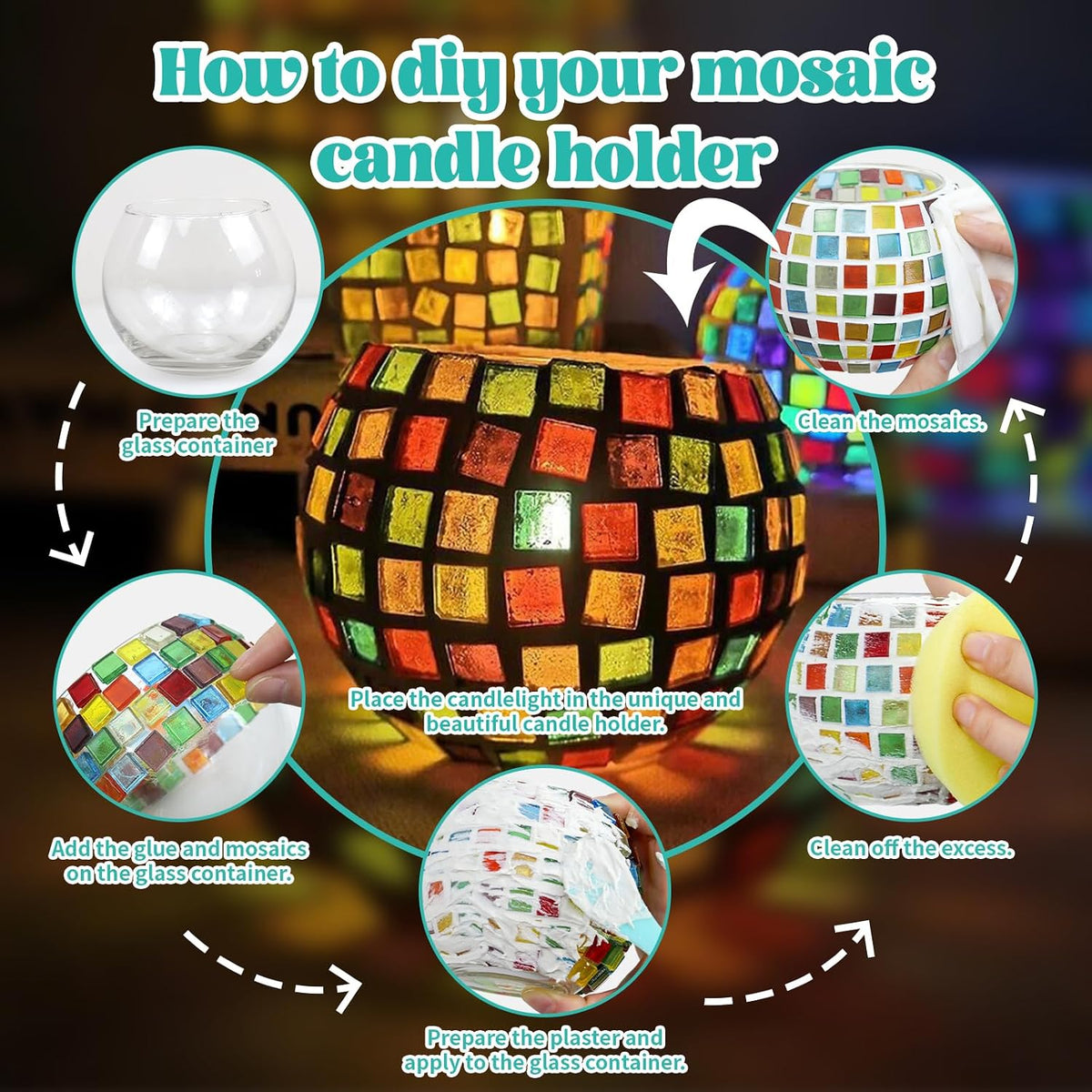goldentime DIY mosaic picture frame kit with wooden frame, tiles, glue and grout - view 4