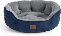 Bedsure Small Dog Bed Washable, Round Cat Beds for Indoor Cats - 25"L x 21"W x 8"Th / Navy