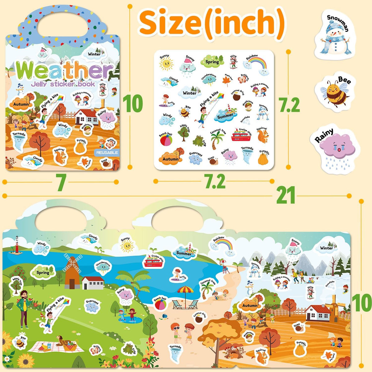 6 Sets Reusable Sticker Book for Toddlers 3-6 - Weather+Insect+Beach - image 2