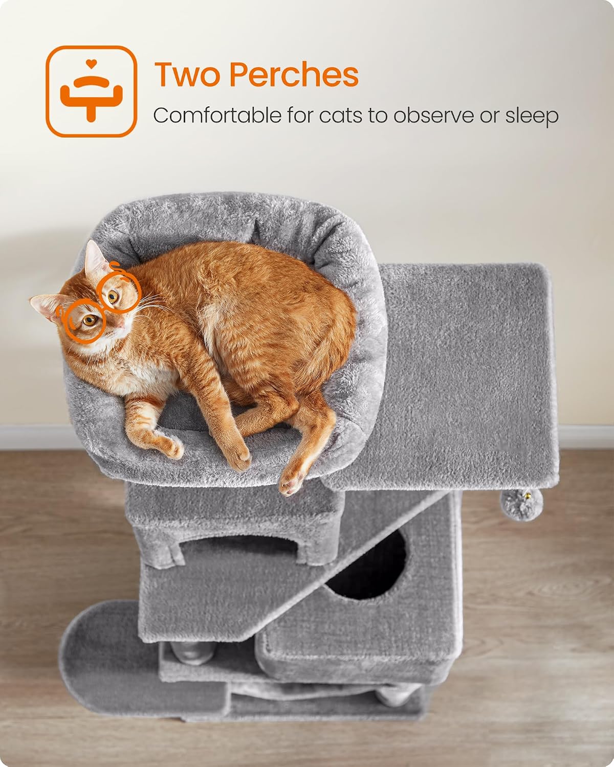 Feandrea Cat Tree, Multi-Level Condo - 59.5 Inches / Light Gray - image 4