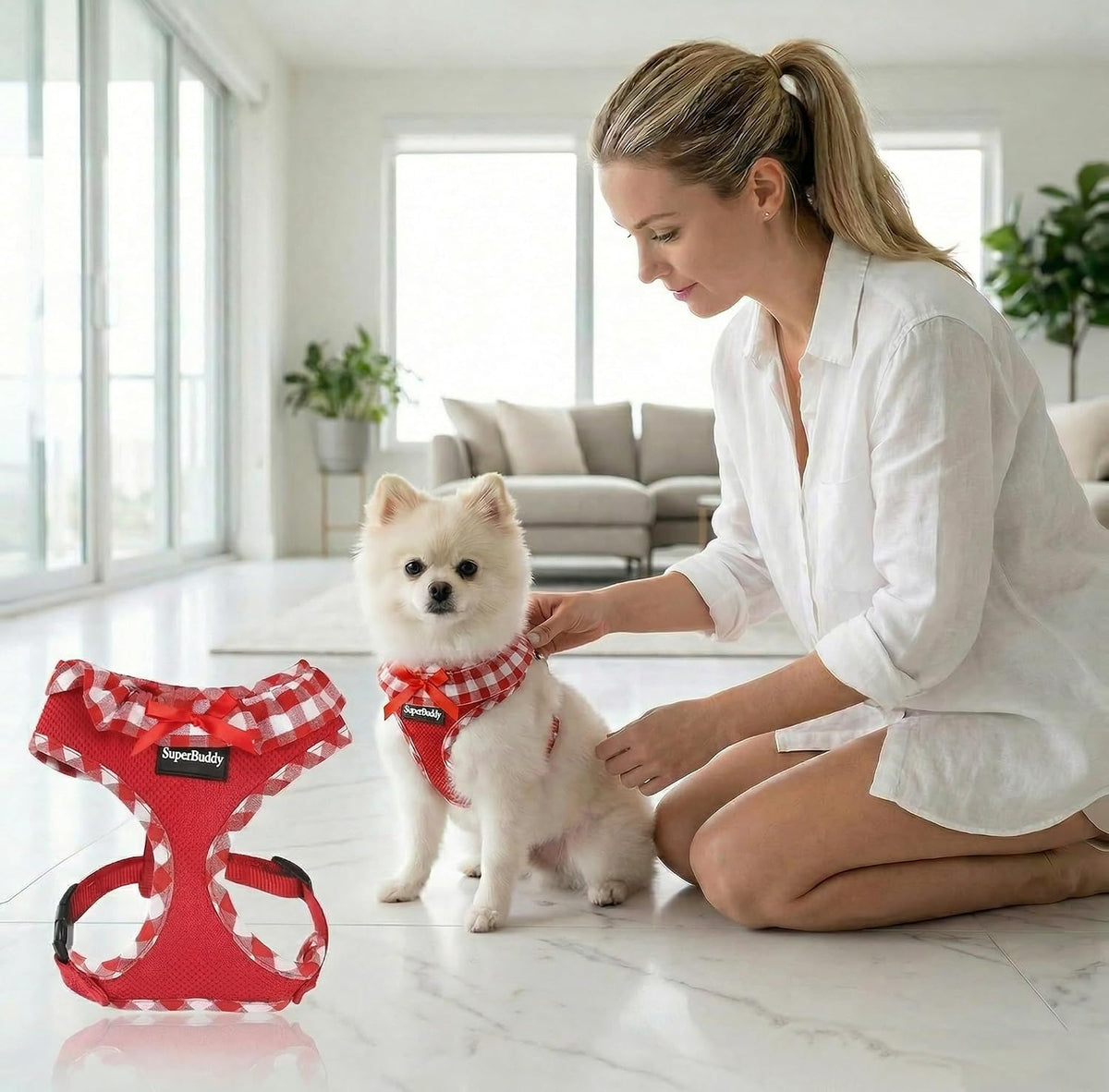 SuperBuddy Upgraded Soft Mesh Dog Harness - M (Neck Girth 13"; Chest Girth: 13"-18.5") / Passion Red - image 4