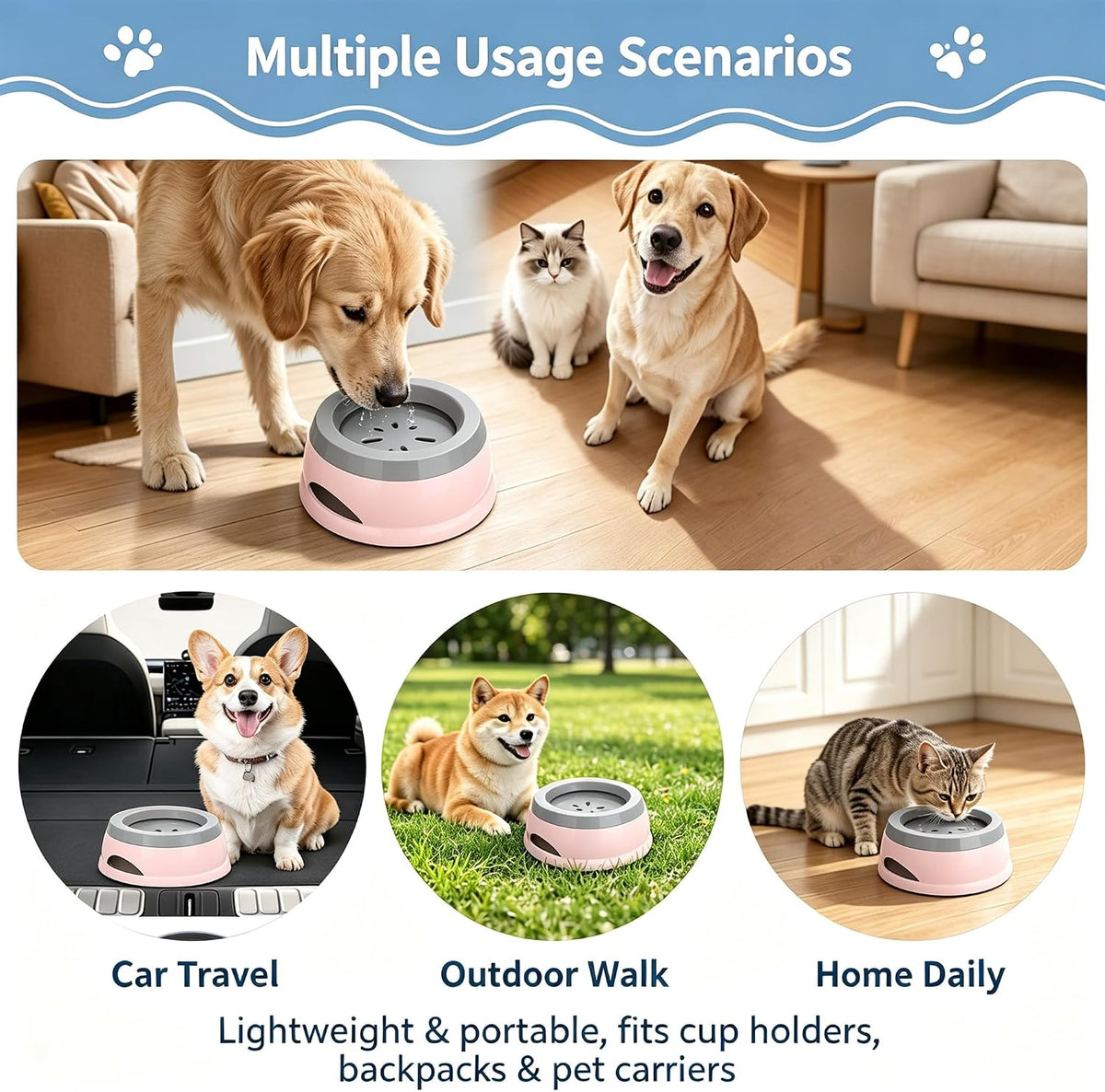 25 oz No Spill Water Bowl for Dogs and Cats Small Slow Drinking Dog - Pink - image 3