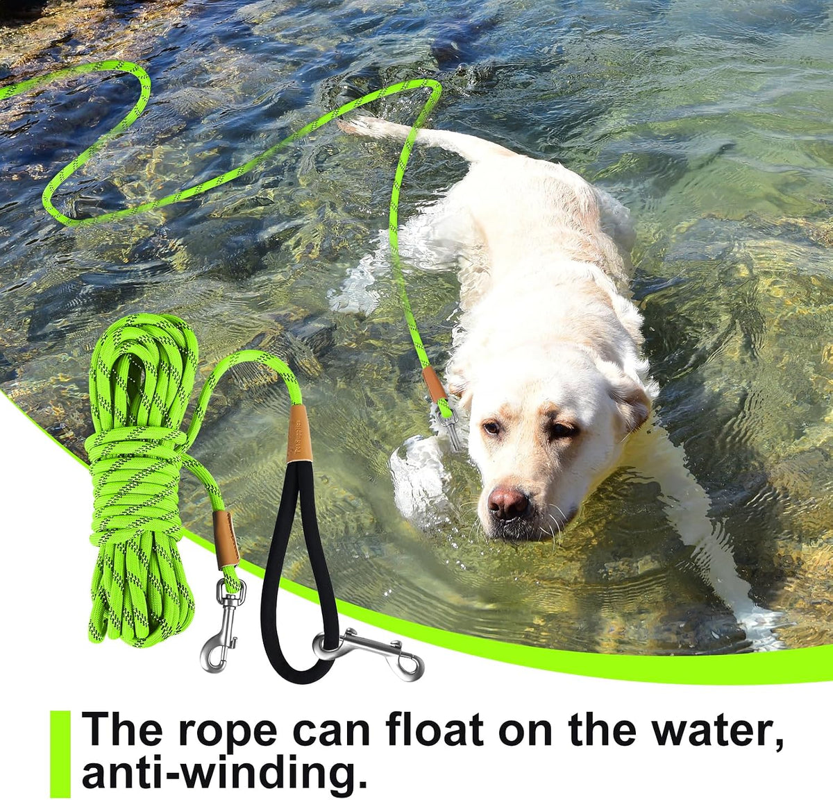 Long Dog Leash Reflective Rope Training Lead 15ft 30ft 50ft Check Cord – Essentials for Dogs - Light Green / 50ft x 3/8inch - image 3