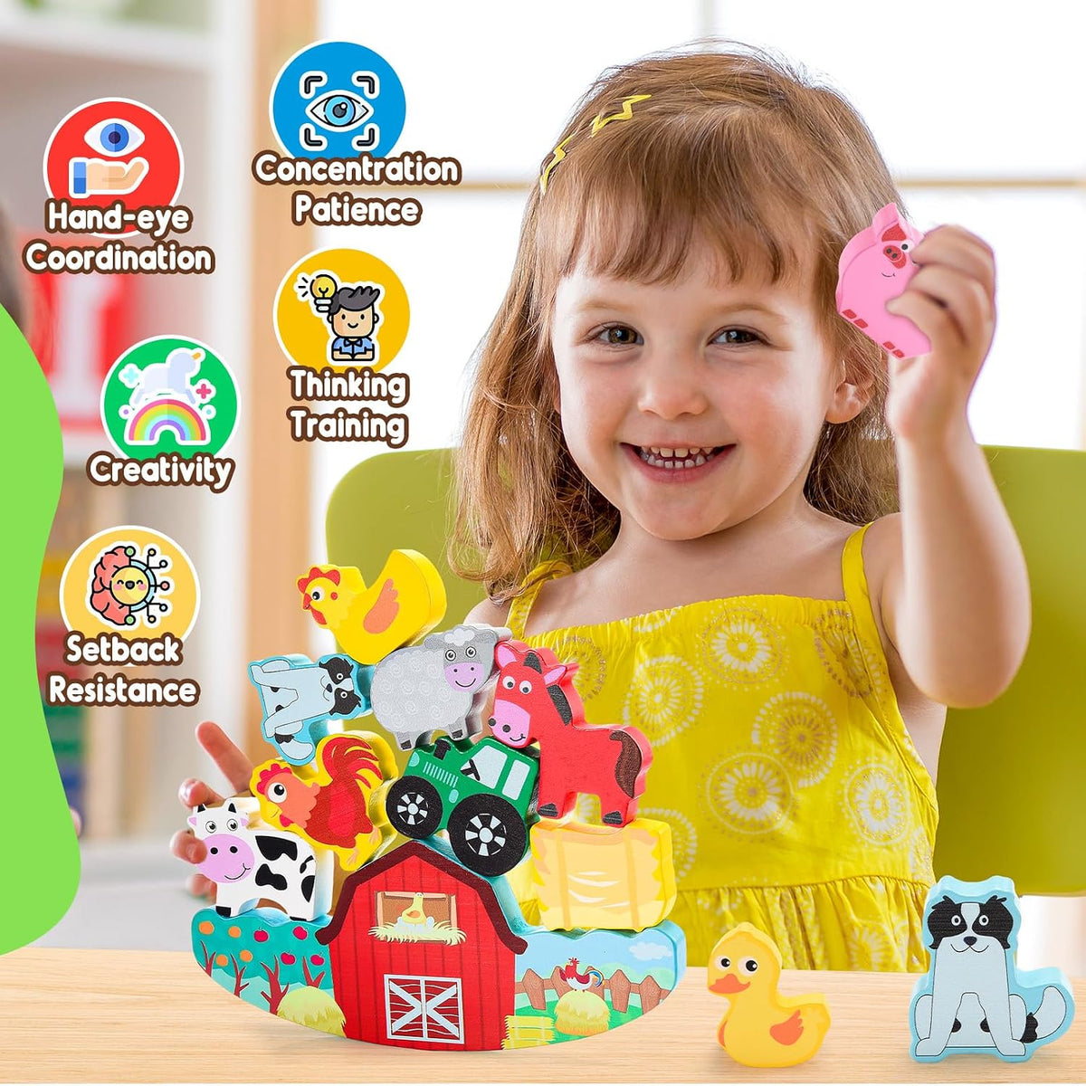 IPOURUP Dinosaur Toys for Kids 3-5: Wooden Stacking Montessori Toys - Animal Blocks - image 2