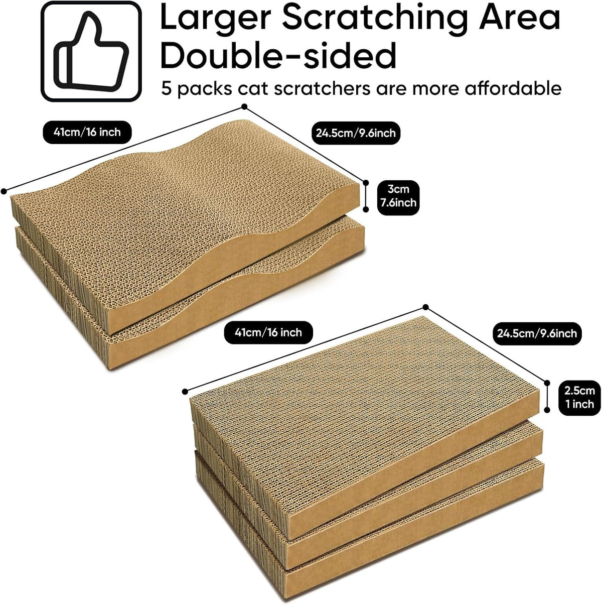 Cat Scratcher, 5 Packs in 1 Cardboard Box Cat Scratching Pad, Large – Essentials for Cats - 2 Wave 3 Flat with Box - image 3
