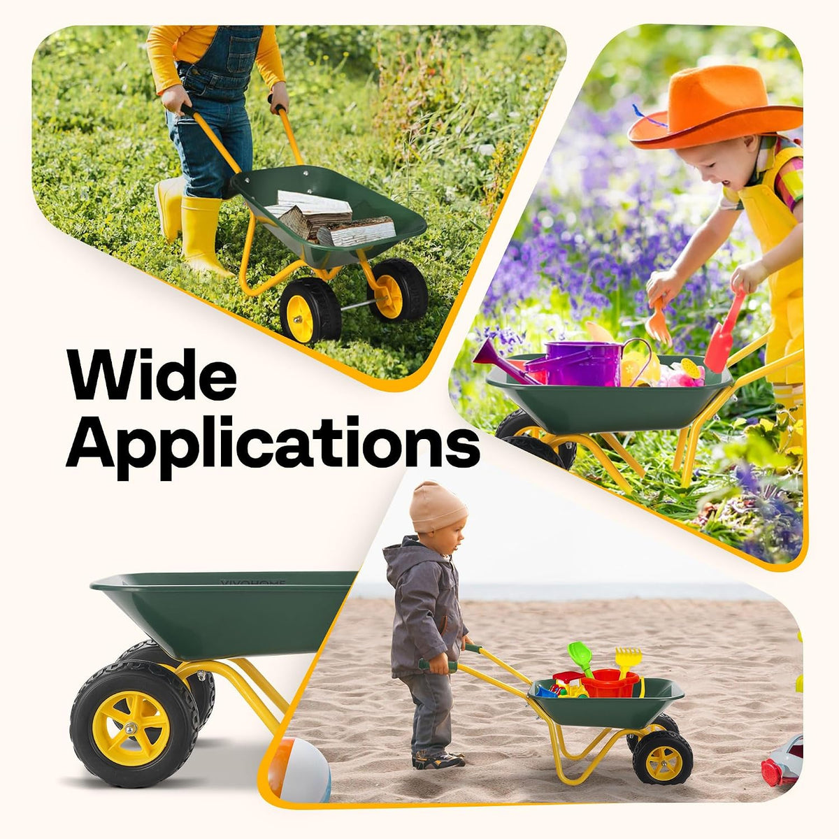 VIVOHOME kids wheelbarrow with two wheels, metal frame and plastic shovel - view 7