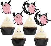 Ephlyn 24 white glitter ghost cupcake toppers for Halloween desserts - view 7