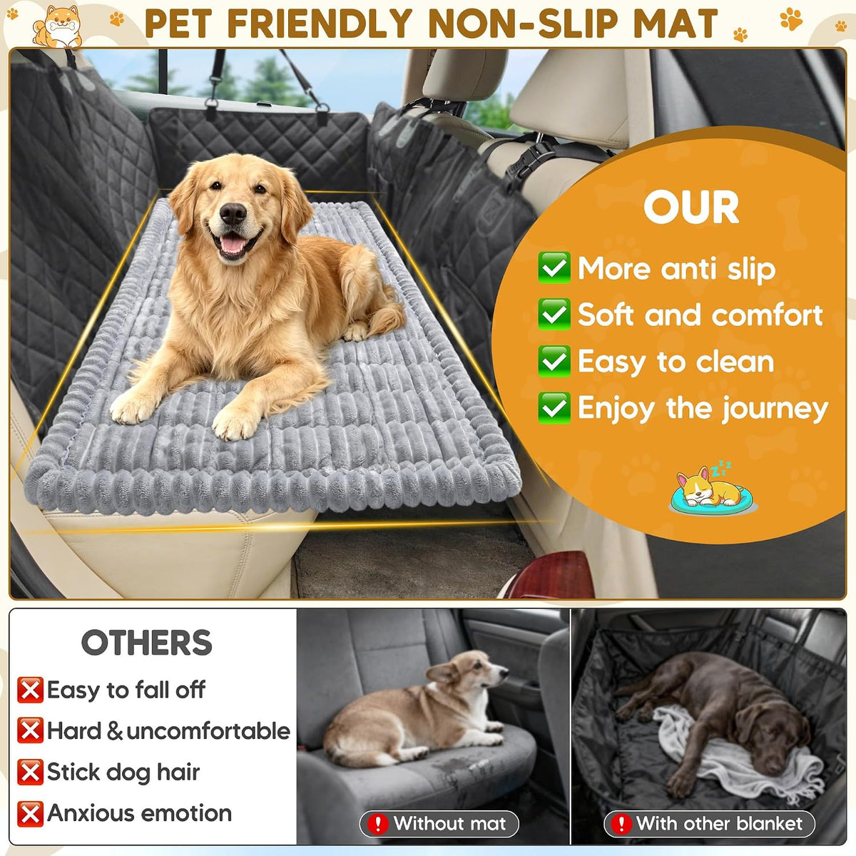 Dog Car Bed, Non-Slip Backseat Dog Bed Mat 50" L×24.6" W – Essentials for Dogs - Light Grey / Medium (50"L×24.6"W) - image 2