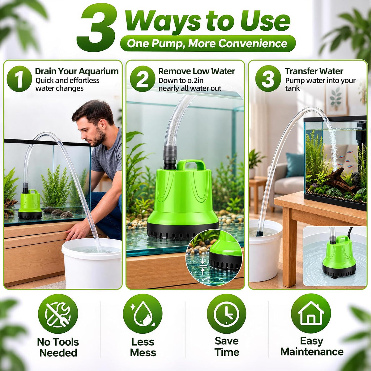 FREESEA Aquarium pump for water change: 660 GPH Drain 40 gal Fast - 40W/660GPH - image 3