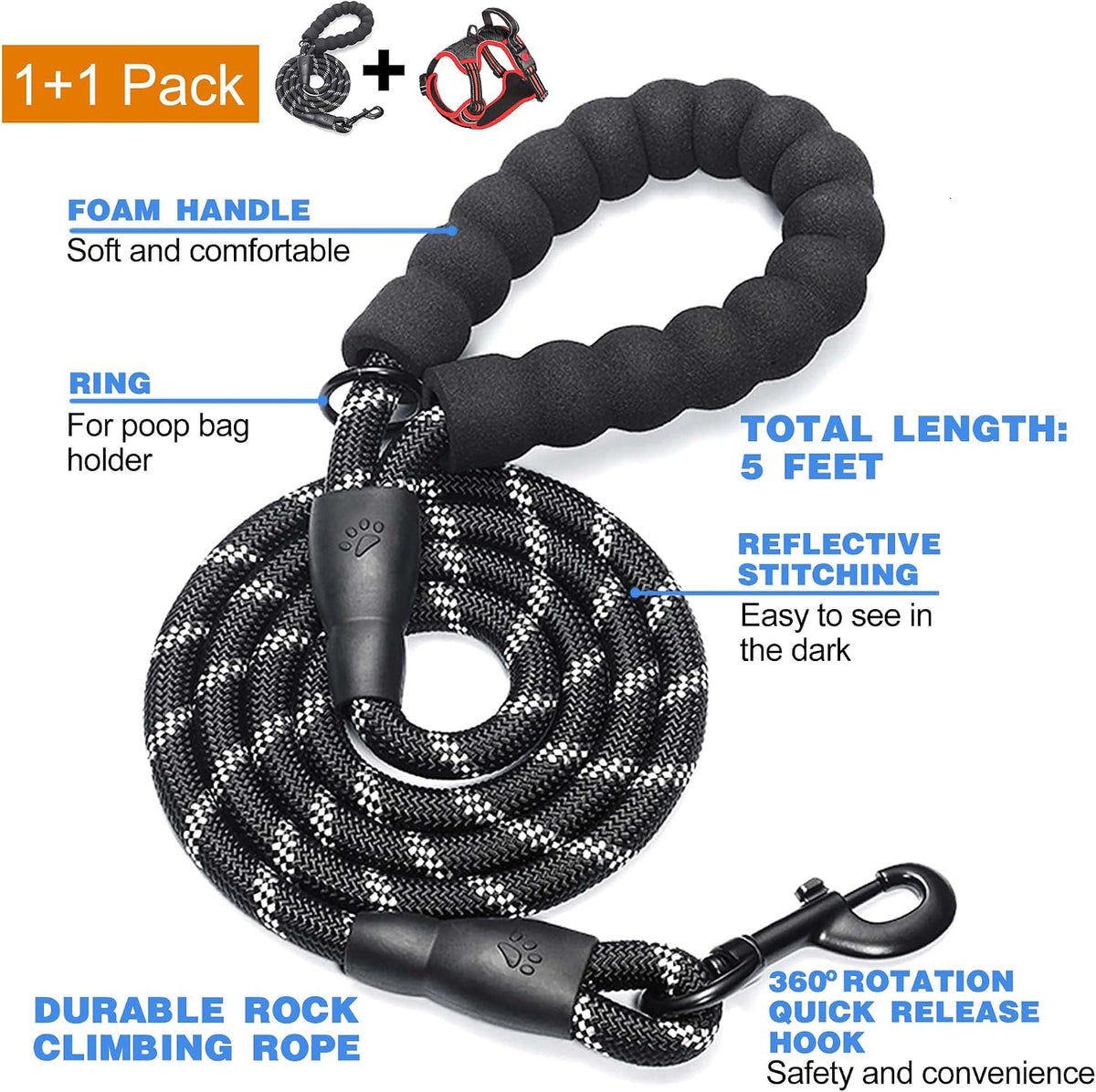 tobeDRI No Pull Dog Harness Adjustable Reflective Oxford Easy Control - Black/Red / X-Large - image 2