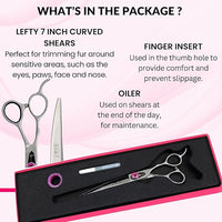 Kenchii Love Left Handed Dog Grooming Scissors, 7 Inch Curved Shears, Dog Scissors for Grooming, Professional Pet Grooming Scissors, Ergonomic & Comfortable