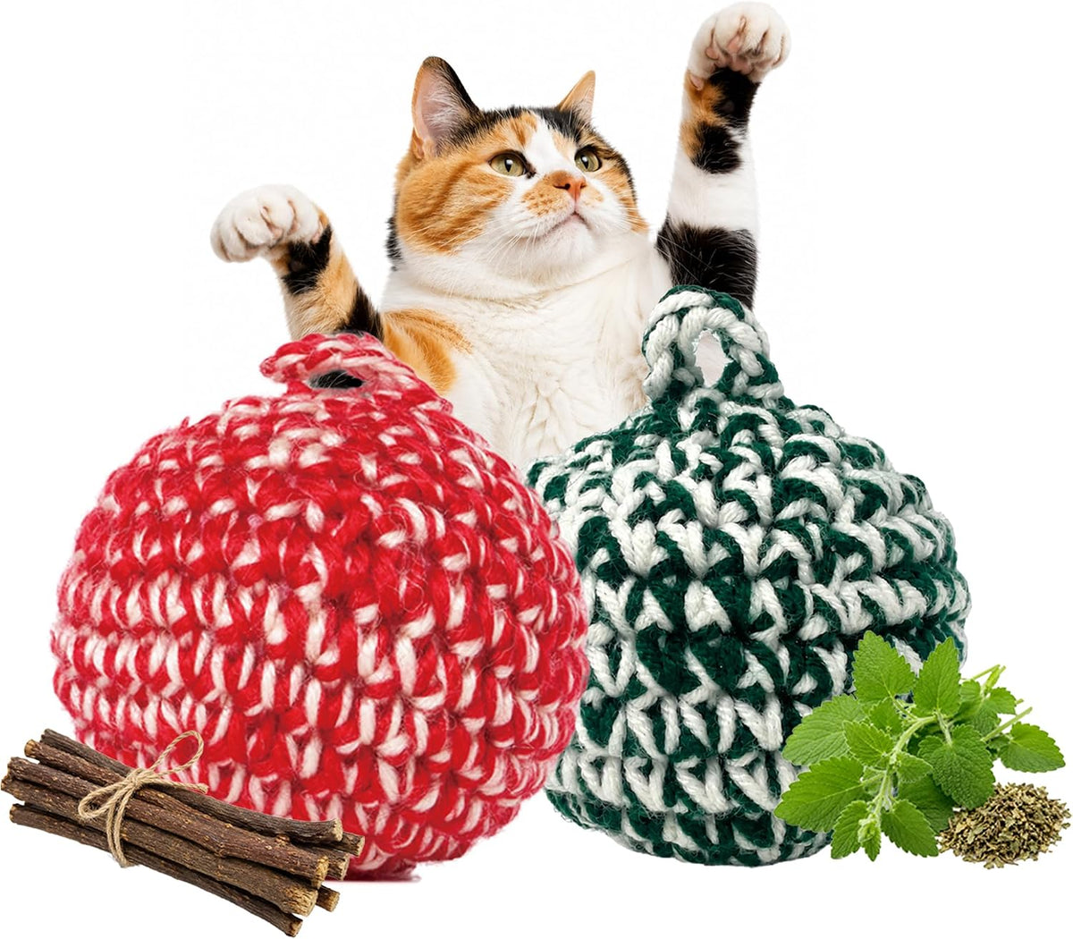 JAYU PET Red Cat Ball, 2.7 inch – Essentials for Cats - Red & Green W/O Bell Set / 2.7inch