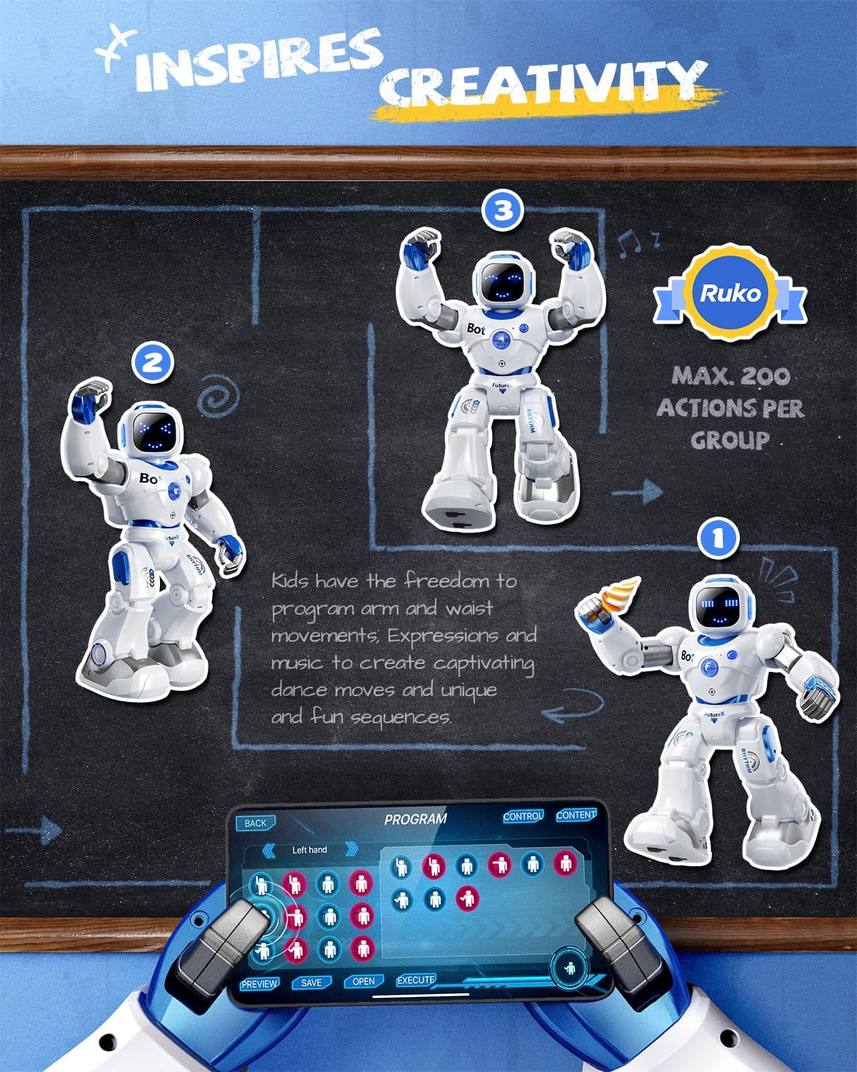 Ruko 1088 Smart Robot Toy for Kids - Blue - image 4