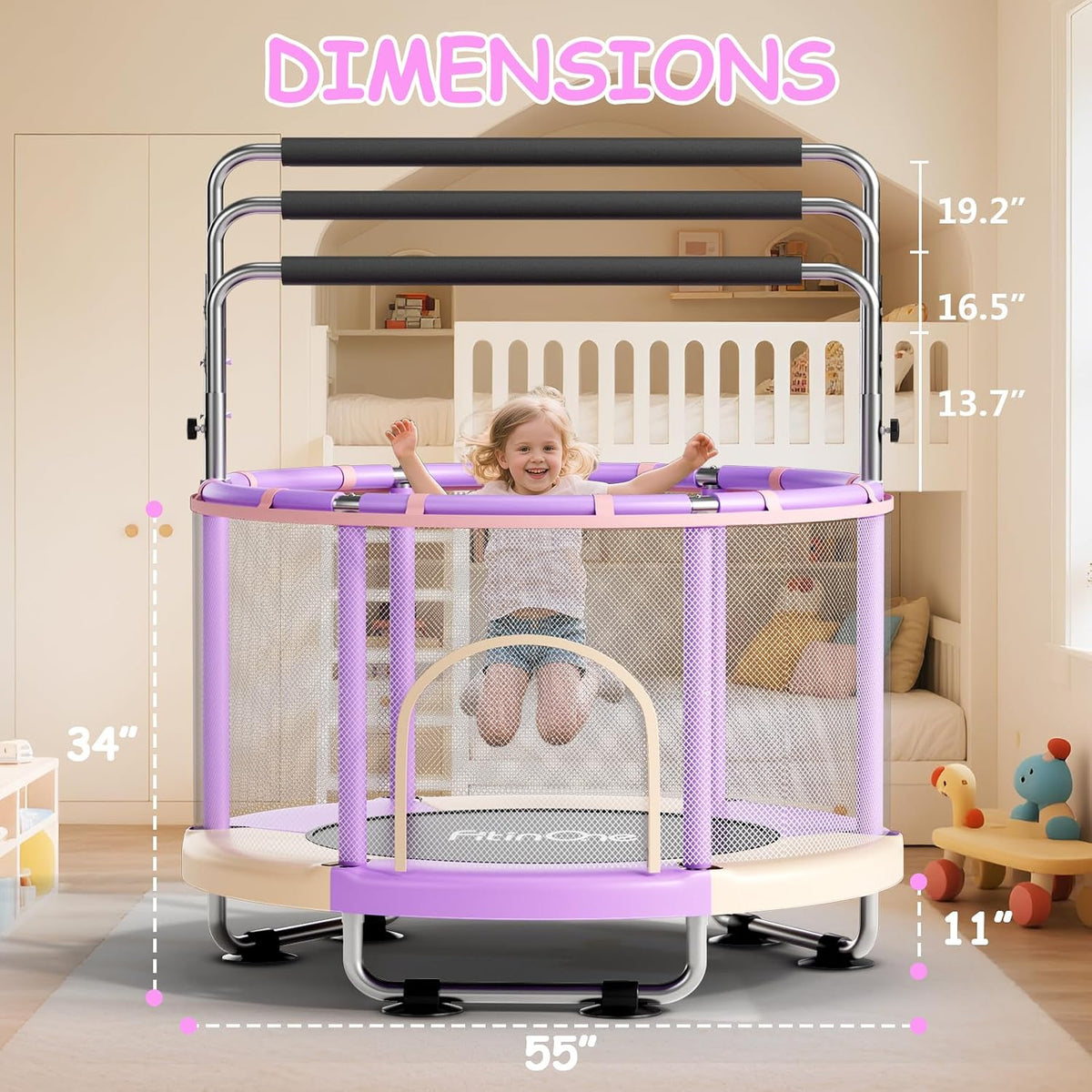 55" Toddler Mini Trampoline for Kids - Pink-Purple - image 4