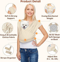Dog Carriers for Small Dogs, Front Facing Dog Sling Carrier, Hands Free Cat Carrier, Size Adjustable, Reducing Back Pain, Premium Cotton, Safe and Soft Dog Carrier (Plus, Beige)