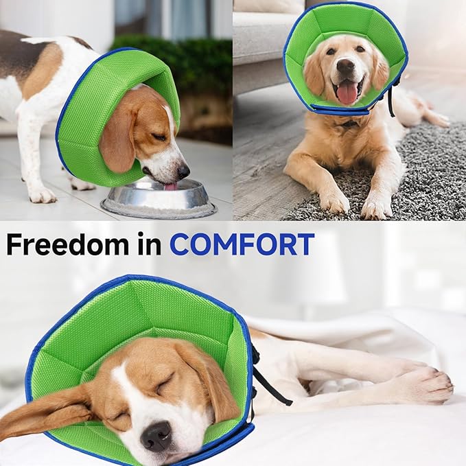 Dog Cone Collar M, Soft Cones for Large Medium Small Dogs,Adjustable Dog Cone Alternative to Stop Licking, Comfy Elizabethan Collar for After Surgery Wound Healing & Hot Spots Blue