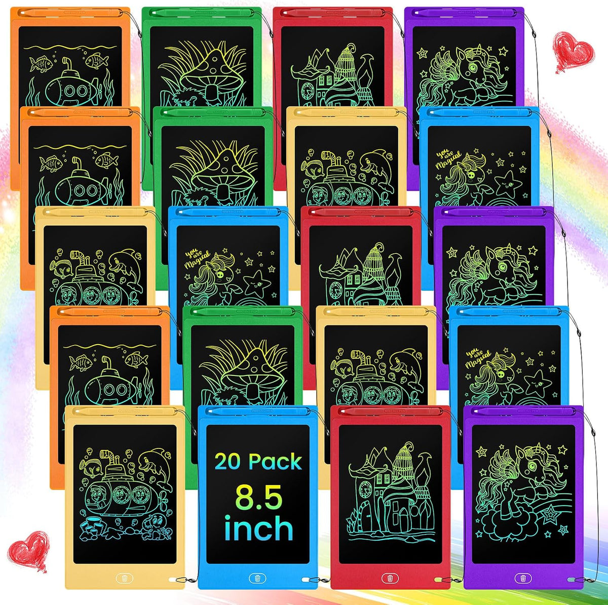 Zhehao 20 Pack 8.5 Inch LCD Writing Tablet Drawing Board - Vibrant / Cute