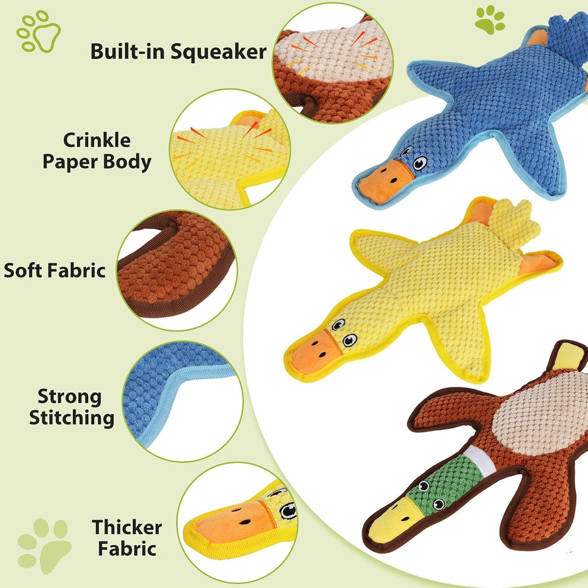Dog Toys 3-Pack Cute Duck Shapes Puppy Toys No-Stuffing Squeaky - Multicolor / Duck Set - image 2