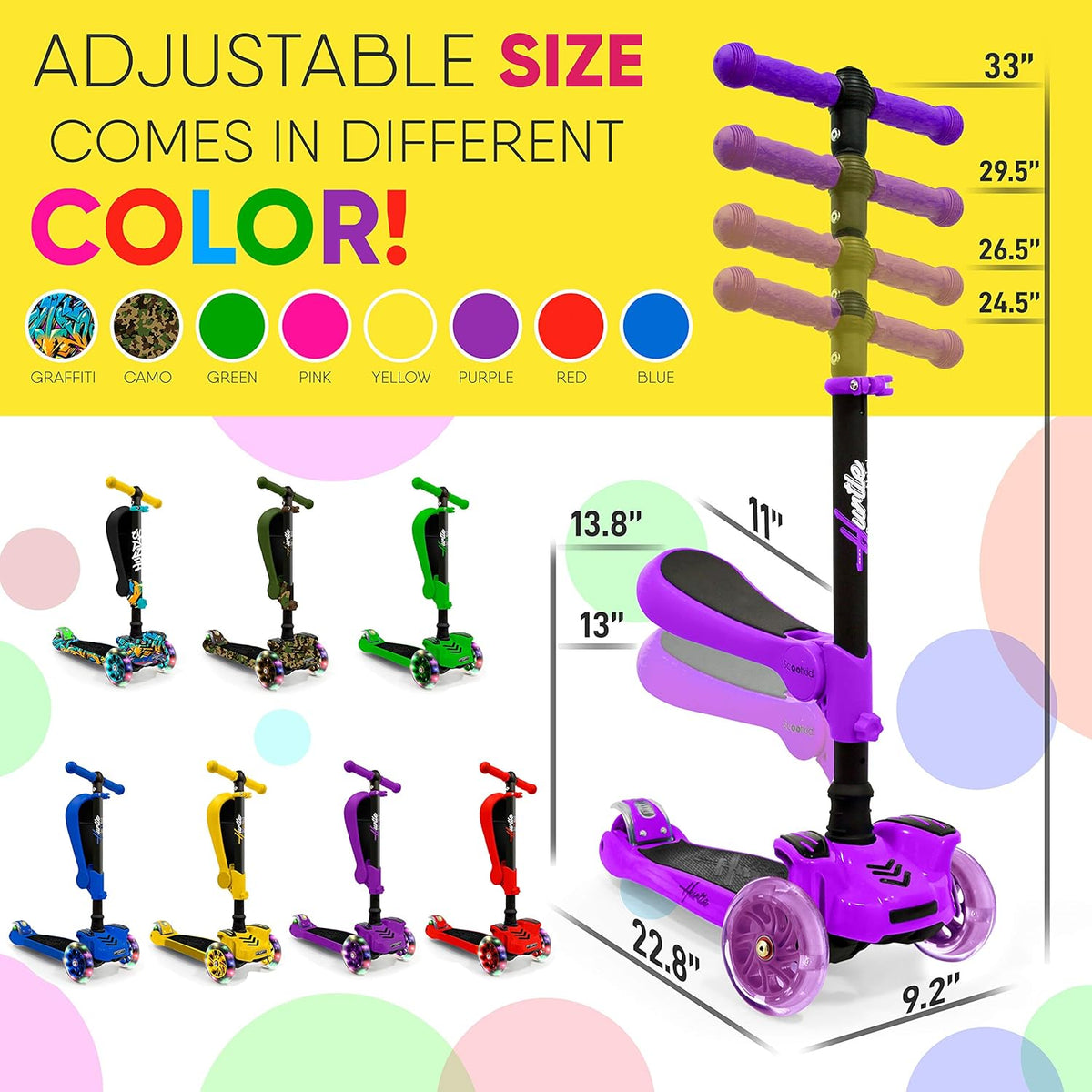 Hurtle 3-Wheeled Scooter for Kids, Wheel LED Lights - Purple - image 3