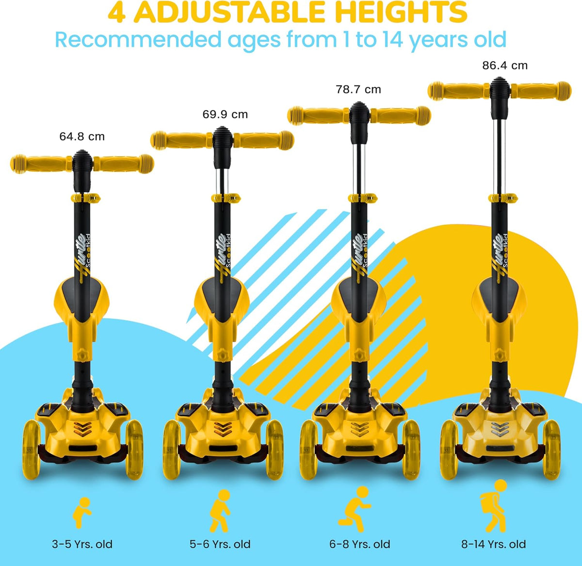 Hurtle 3-Wheeled Scooter for Kids, Wheel LED Lights - Yellow - image 4