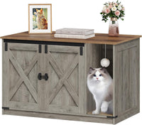Hzuaneri Cat Litter Box Enclosure - 39.4"L x 21.7"W x 24.8"H / Light Ivory and Brown