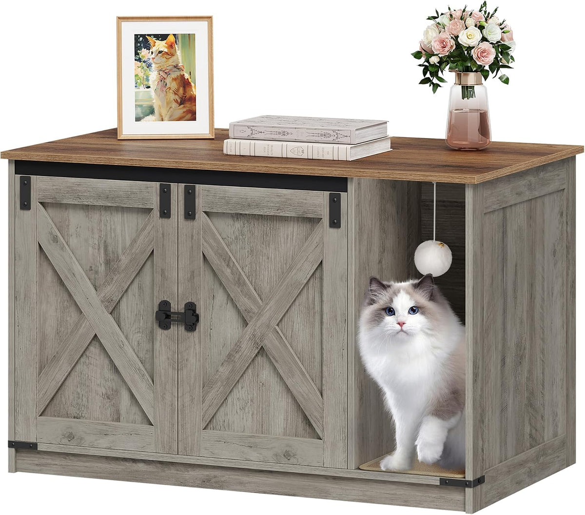 Hzuaneri Cat Litter Box Enclosure - 39.4"L x 21.7"W x 24.8"H / Light Ivory and Brown
