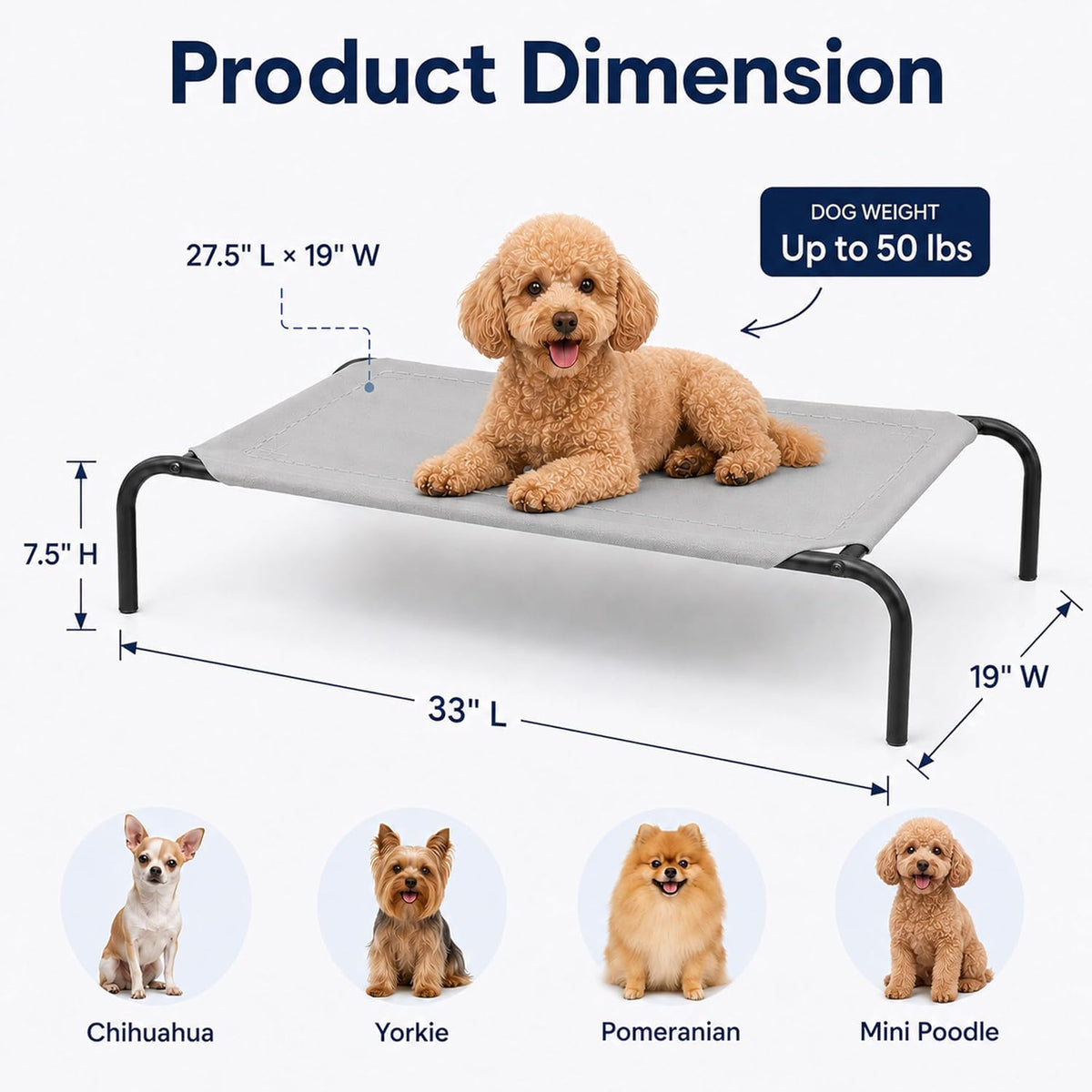 Raised Pet Cot for Small Pets – Essentials for Dogs - Small / Grey - image 2