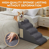 Pet Stairs, Dog Stairs for Small Dogs, Dogs Steps, 5-Step Curved Dog Ramp for Bed, Couch, Sofa, Car and Chairs, Non-Slip Bottom Design, Cat Scratching Board, High Density Foam Portable Pet Step, Grey