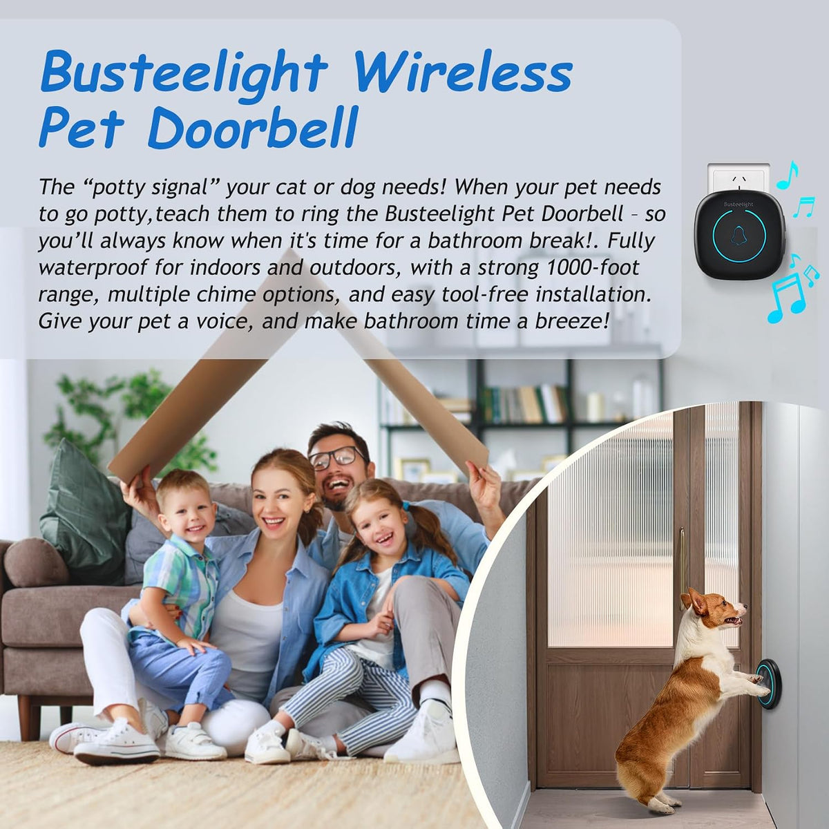 Soft Ring Blk Dog Bells to Go Outside-Dog Door Bell – Essentials for Dogs - 1 Bell & 1 Receiver - image 2
