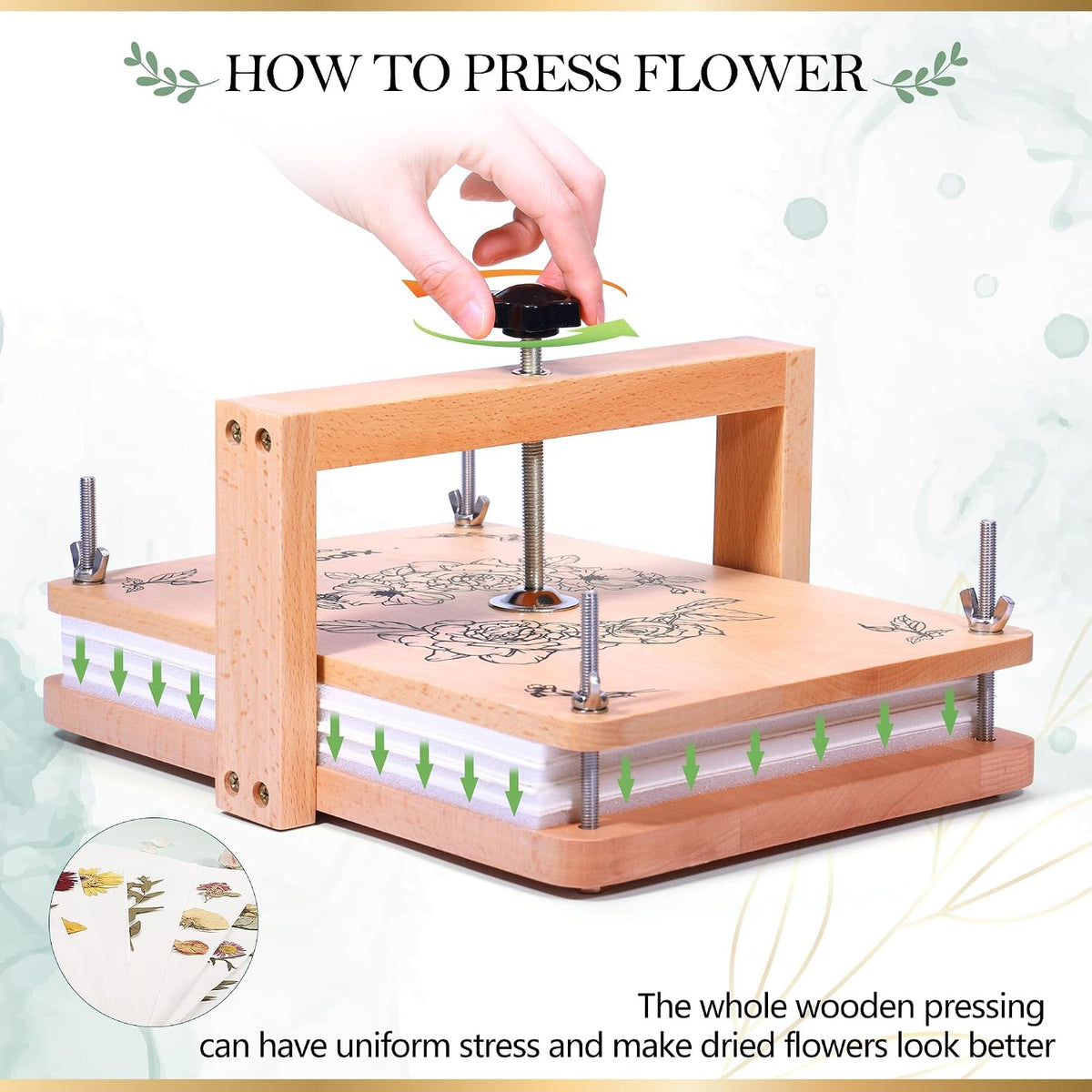 Aboofx large wooden flower press kit with six layers, lining papers and craft tools - view 4